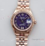 (TWS) Swiss Replica Rolex Datejust jubilee 28 watch NH05 Rose Gold Purple face